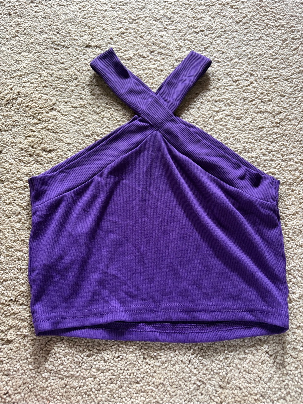 SHEIN Purple Ribbed Cross-Front Crop Halter Top